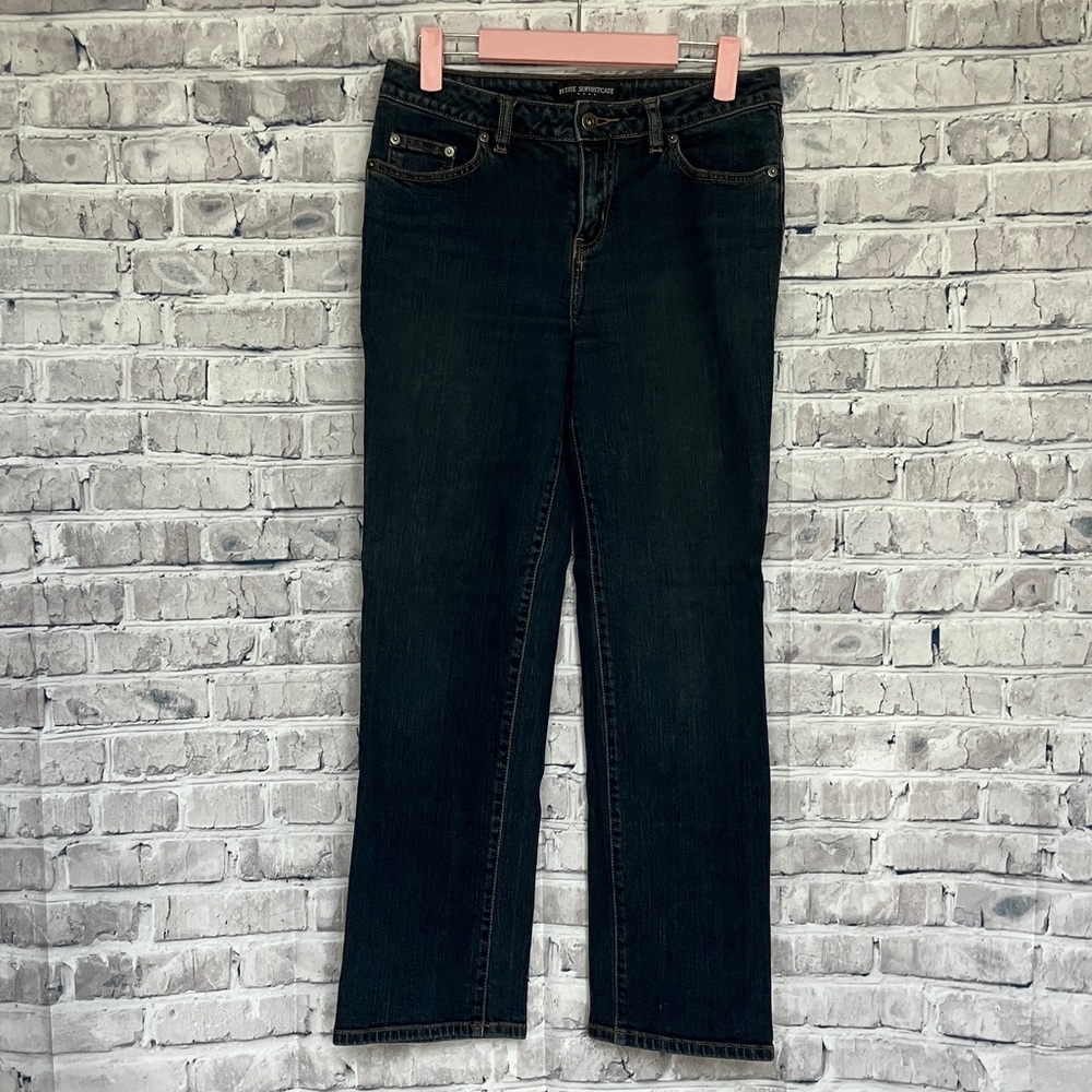 Petite Sophisticate Dark Blue Straight Leg Jeans, 4P Short